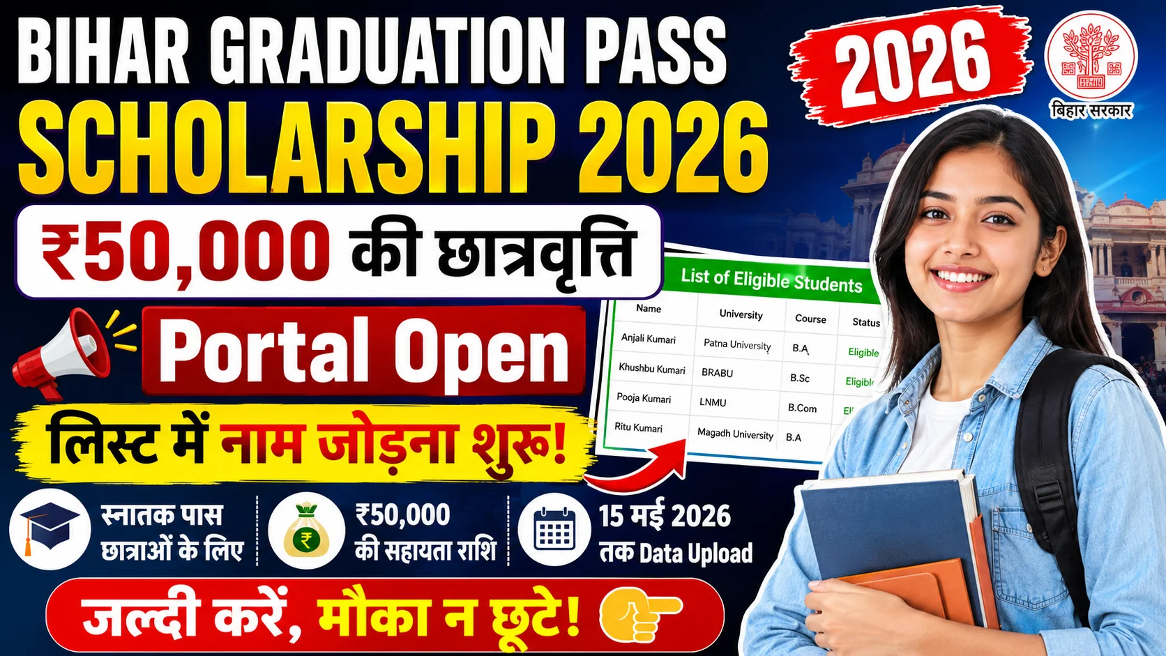 Bihar Graduation Pass Scholarship 2026